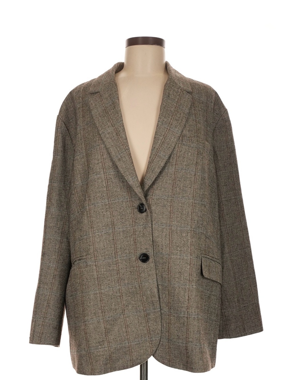 Oversized Brown Plaid Blazer Jacket